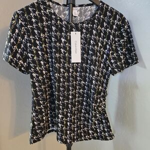 Calvin Klein Black Abstract Print Short Sleeve Top NWT Size Large